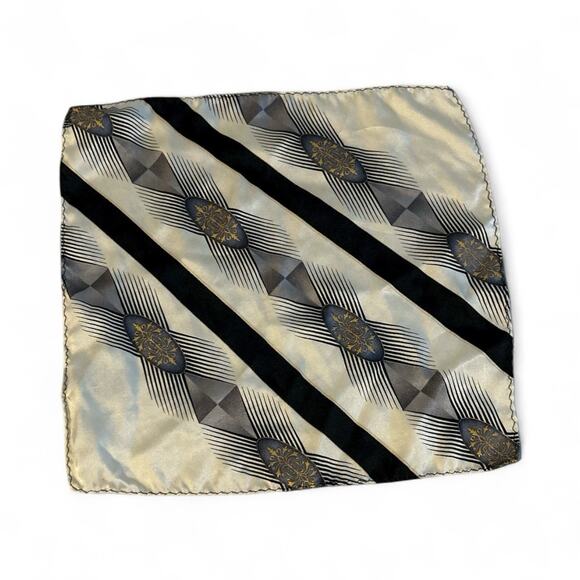 100% Silk Jacket POCKET SQUARE HANDKERCHIEF Handrolled Geométrico Pattern Vtg - Picture 2 of 5